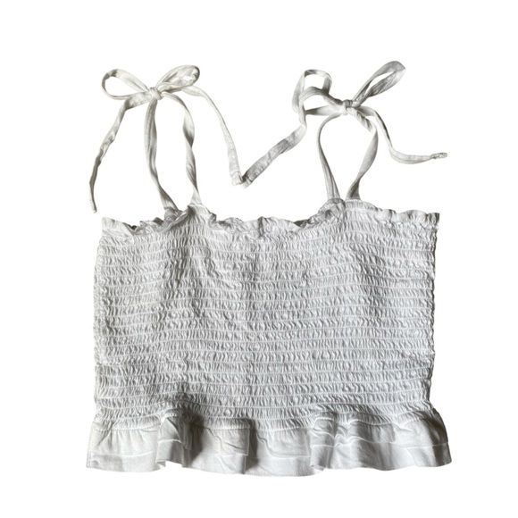 White Garage Elastic Smocked Ruffle Bow Cropped Top Size‎ Medium - Picture 2 of 6